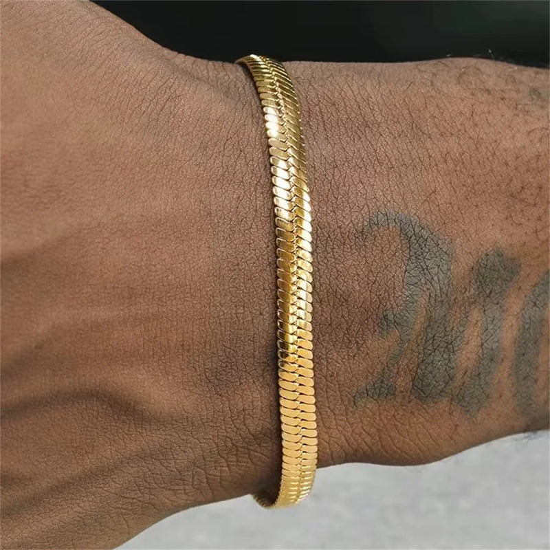 Pulseira de aço inoxidável hip hop, corrente de cobra, cor dourada, pulseira de aço de titânio para mulheres, homens, acessórios de joias de moda